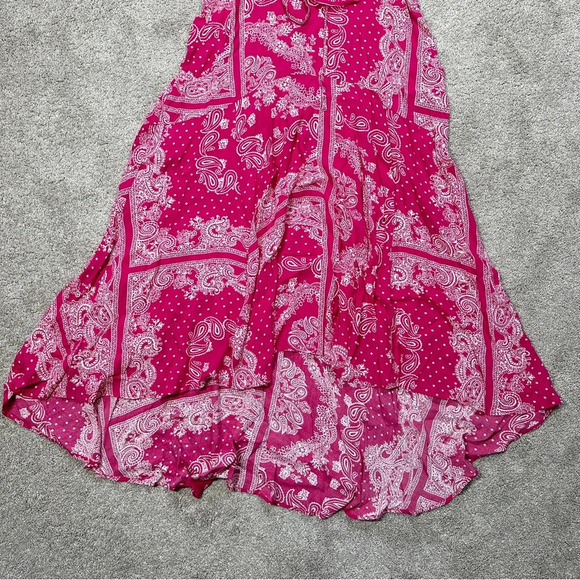 Ann Taylor Bandana Paisley Wrap Maxi Dress V-Neck Shortsleeve Hi-Low Pink Boho 8 - Picture 6 of 15